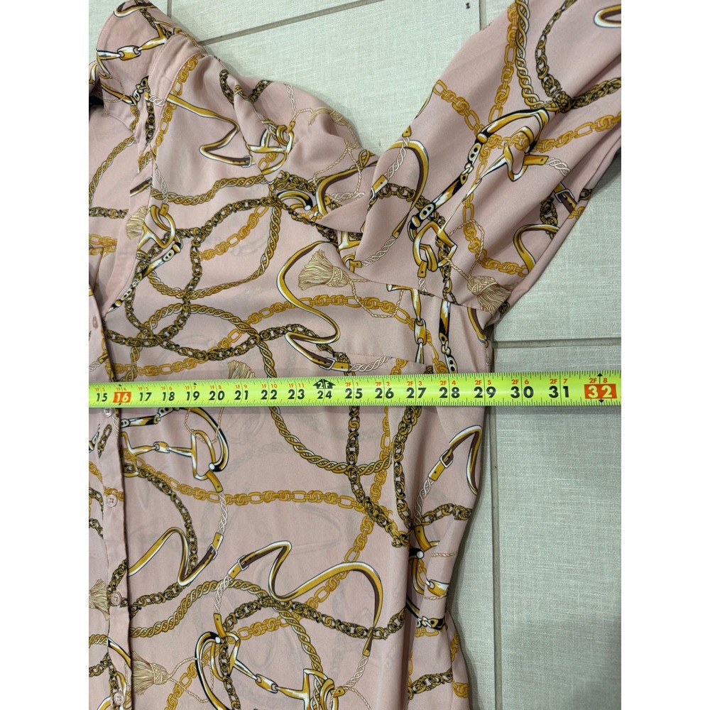 Como‎ Black Womens 3X Pink Chain Print Button Up Blouse Equestrian Tassel Bits - Picture 5 of 7